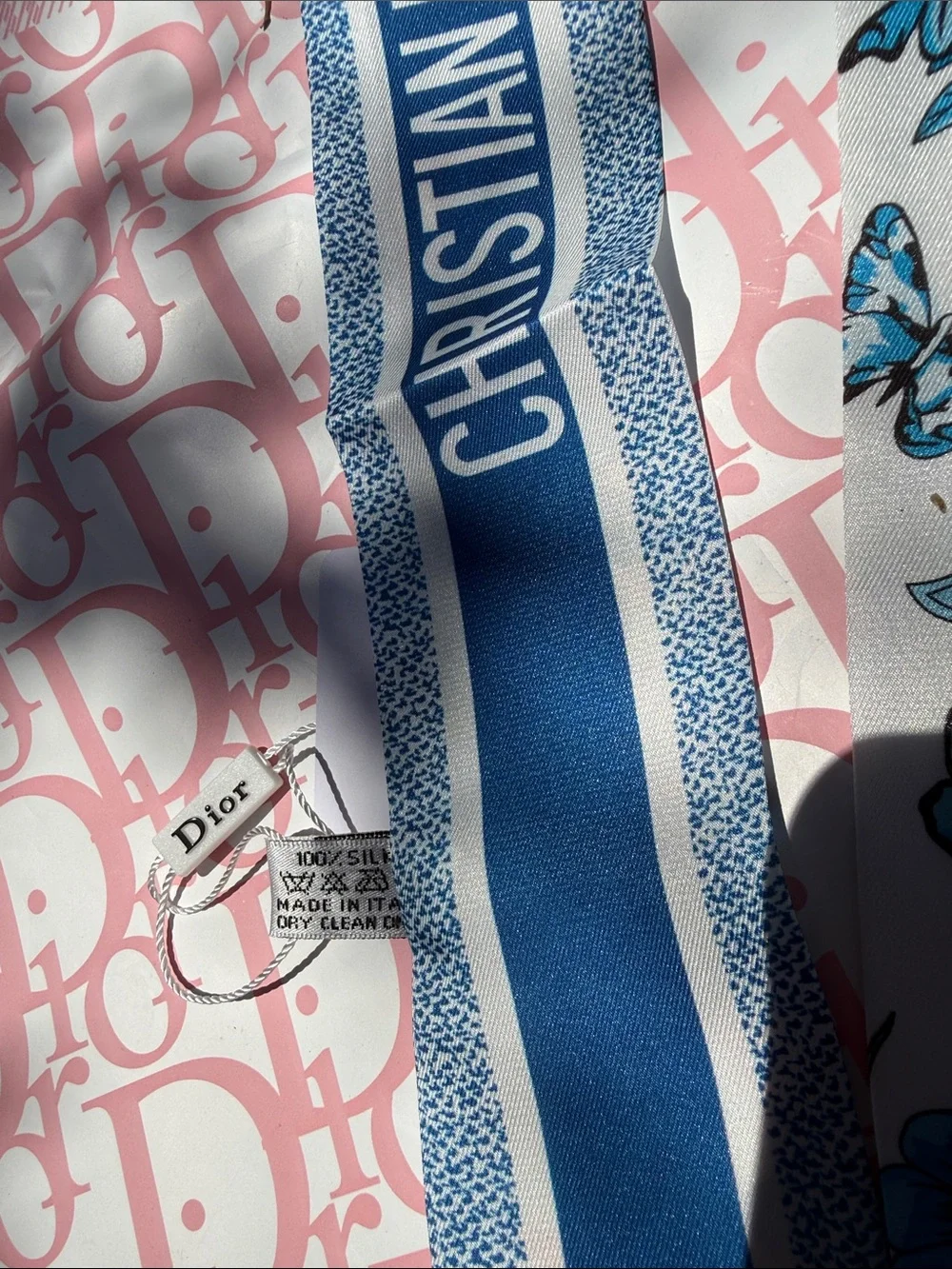 Dior Mitzah Scarf Silk Butterfly Twilly Hair Neck Bag Scarf NEW GWP 100% SILK